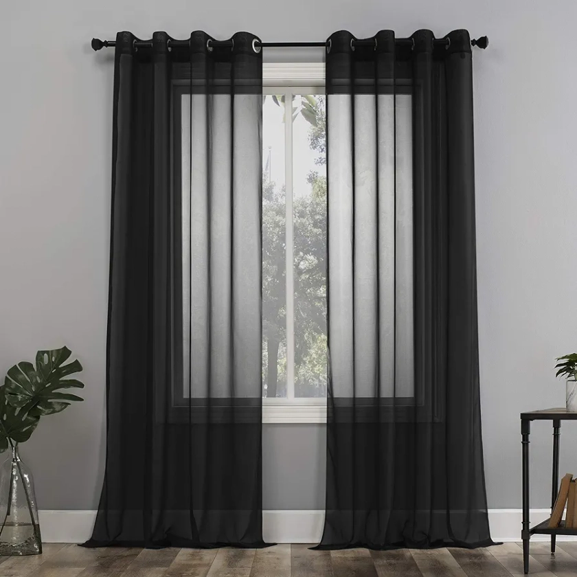 No. 918 Emily Sheer Voile Grommet Curtain Panel, 59" x 95", Black