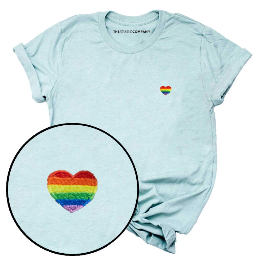 Rainbow Heart Embroidery Detail T-Shirt