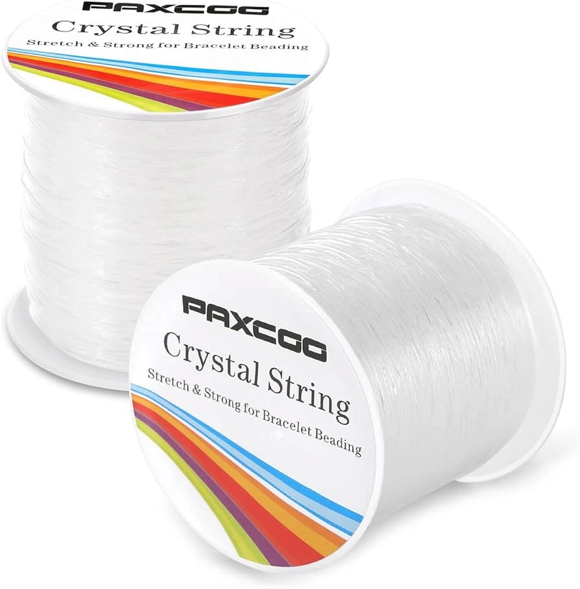 Bracelet String, Paxcoo 2 Rolls Elastic Stretchy Bead String Cord for Clay Beads Kandi Pony Beads Bracelets Jewelry Making (0.8MM, Crystal)