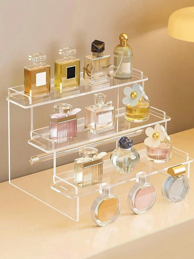 1pc Acrylic Cosmetic Organizer, Multi-Layer Transparent Storage Rack, Perfume Display Stand, Beauty Tool Holder, Reinforced Thickened Step-Shaped Display Rack, Makeup Collection Shelf