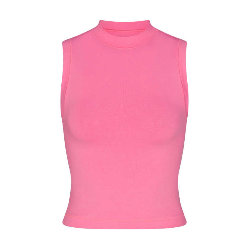 COTTON JERSEY MOCK NECK TANK | SUGAR PINK