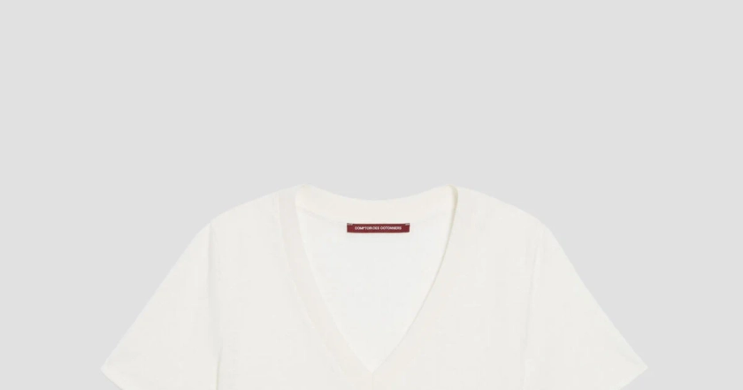 SARAH - T-shirt col V en lin brillant white
