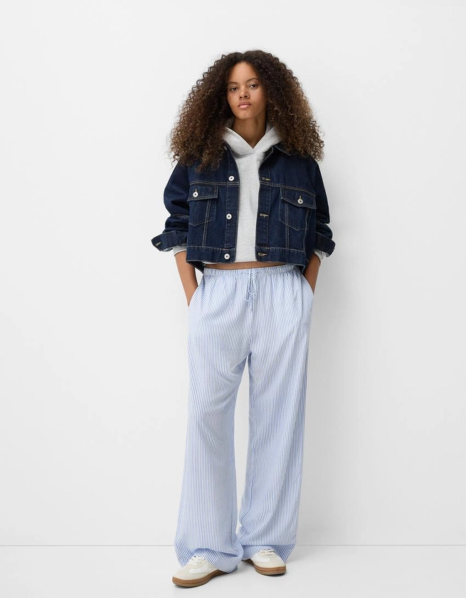 Straight-leg striped trousers with elasticated waist