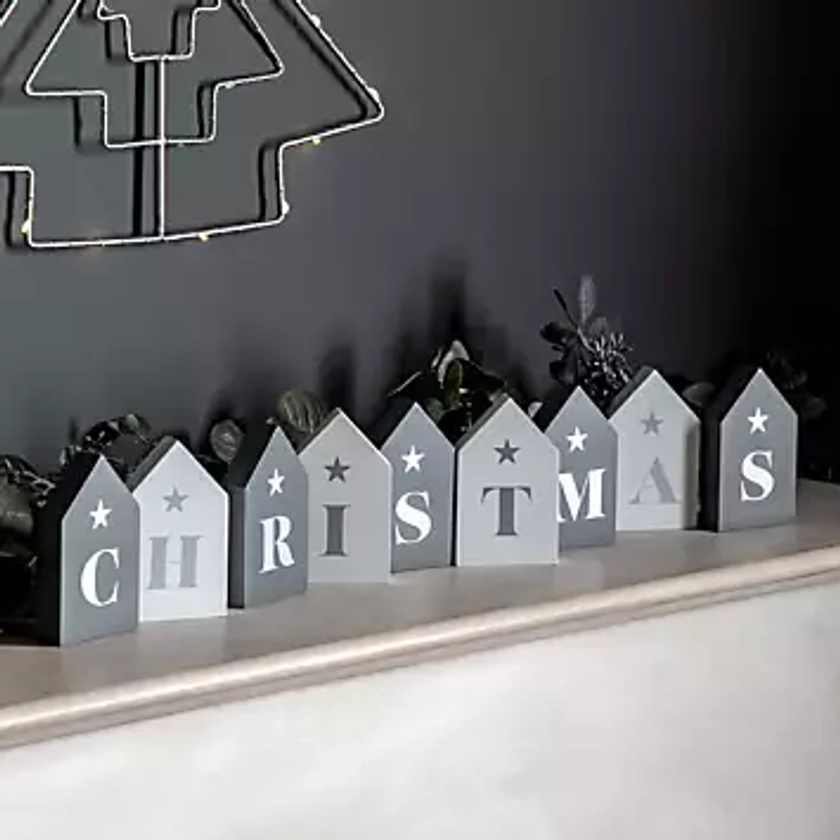 Chic Living Set of 9 Grey & White Christmas Letter Blocks | Freemans