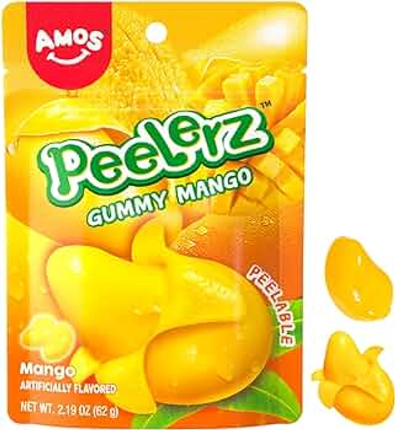 Amos Peelable Mango Candy, Peelerz Gummy Mango Peeling Candy,Resealable 2.19oz Bag (Pack of 3)