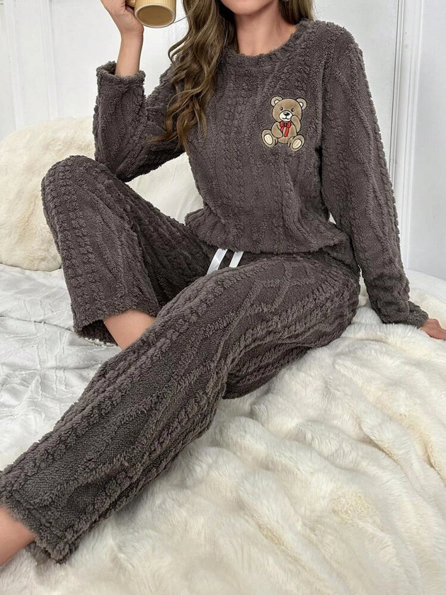 Ensemble de pyjama en flanelle avec patch d'ours