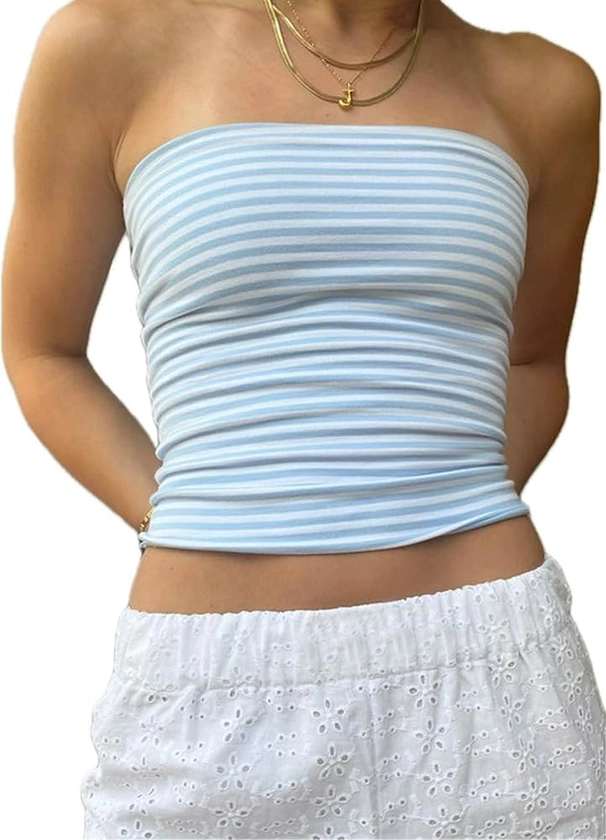 Edhomenn Women's Solid Color Tube Crop Top Sleeveless Strapless Off Shoulder Bandeau Tops Summer Y2K Streetwear
