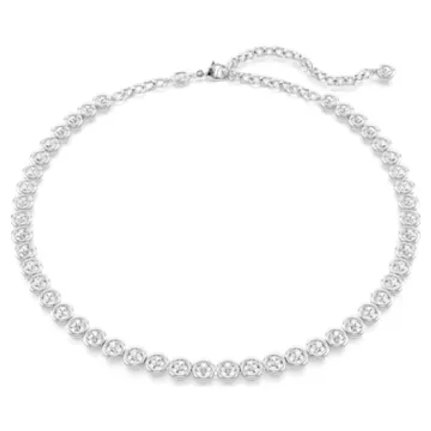 Imber Tennis necklace, Round cut, White, Rhodium plated by SWAROVSKI