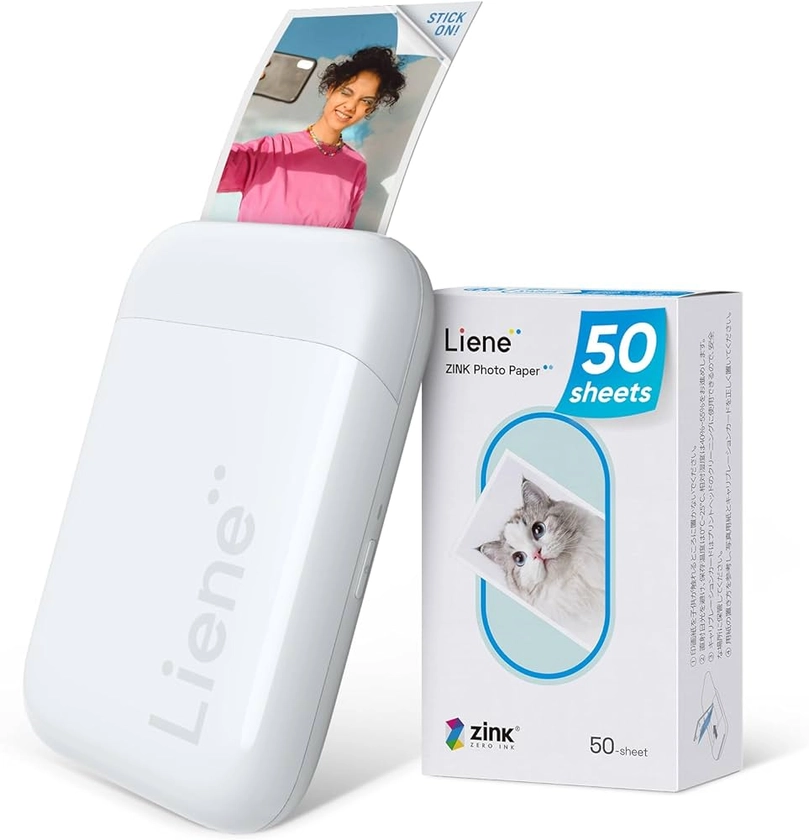 Liene Mini Imprimante, 2 x 3 Imprimante Photo Portable avec 50 Zink Papiers à Dos Collant, Bluetooth 5.0, Compatible avec iOS & Android, Application Dédiée, Imprimante Photo pour Smartphone (Blanc)