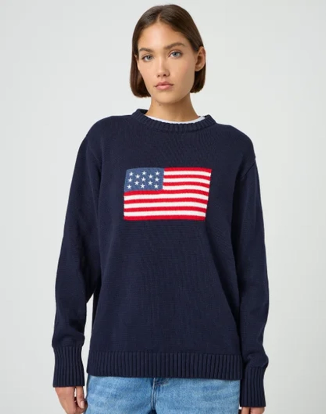 Longline Cotton Knit Flag Jumper in Usa Flag/friday Night | Glassons AU