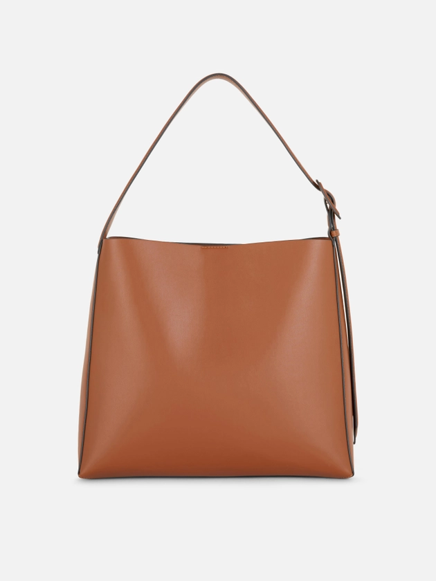 Faux Leather Bucket Tote Bag