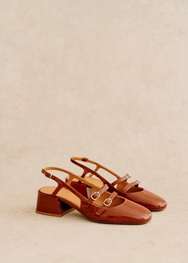 Paula Babies - Polished camel - Patent goatskin leather - Sézane