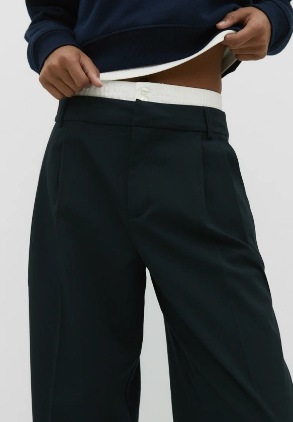 Stradivarius SMART WITH CONTRAST WAISTBAND - Pantalon classique - dark blue/bleu marine - ZALANDO.FR