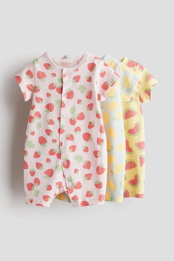 3-pack cotton sleepsuits - Round neck - Short sleeve - Yellow/Watermelons - Kids | H&M GB