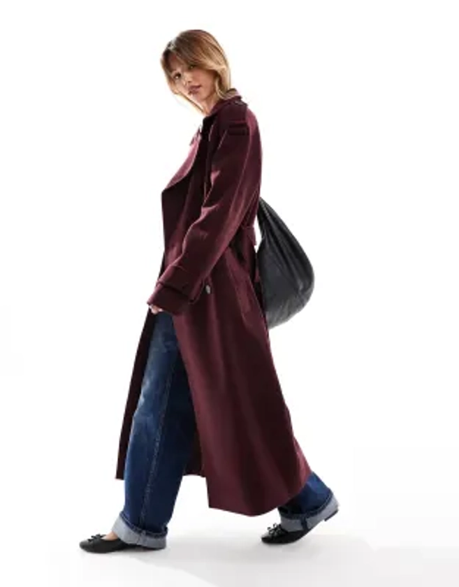 ASOS DESIGN - Trench-coat élégant en imitation laine - Bordeaux | ASOS