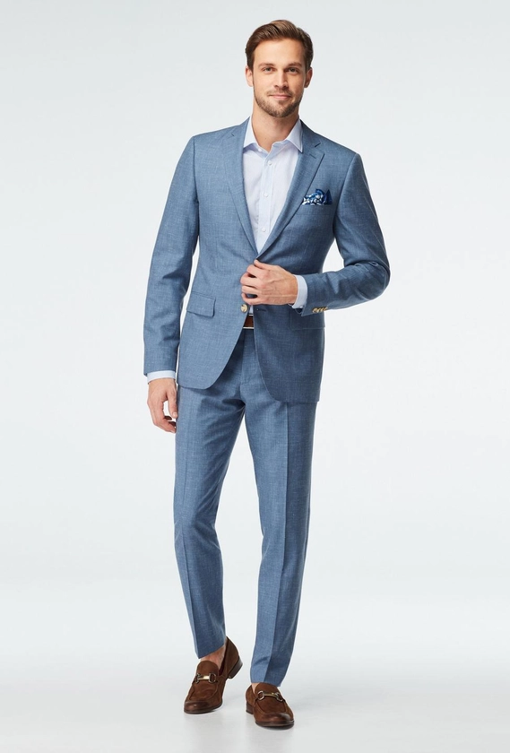 Custom Suits Made For You - Stockport Wool Linen Light Blue Suit | INDOCHINO
