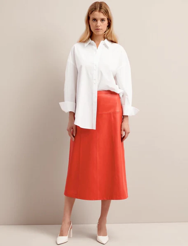 Tiana Leather Midi Skirt - Orange