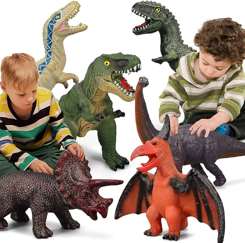 6 Piece Jumbo Soft Toys for Kids and Toddlers, Perfect for Dinosaur Lovers - Dinosaur Party Favors, Birthday Gifts