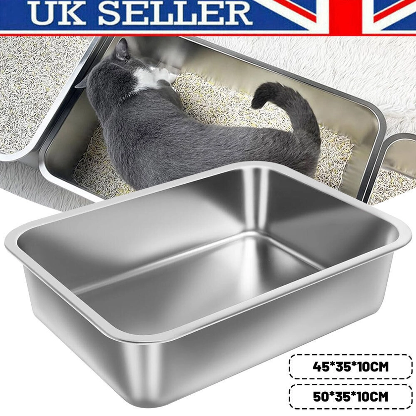 Stainless Steel Cat Litter Tray for Cat and Rabbit Metal Litter Box S/M/L Home