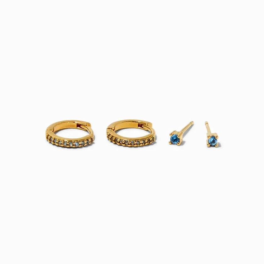 C LUXE by Claire's 18k Yellow Gold Plated Aqua Cubic Zirconia 2MM Stud & 8MM Hoop Earrings - 2 Pack