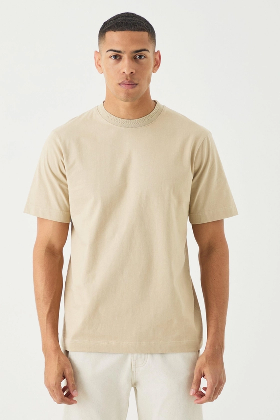 Core Heavy Jacqaurd Neck T-shirt | boohooMAN UK