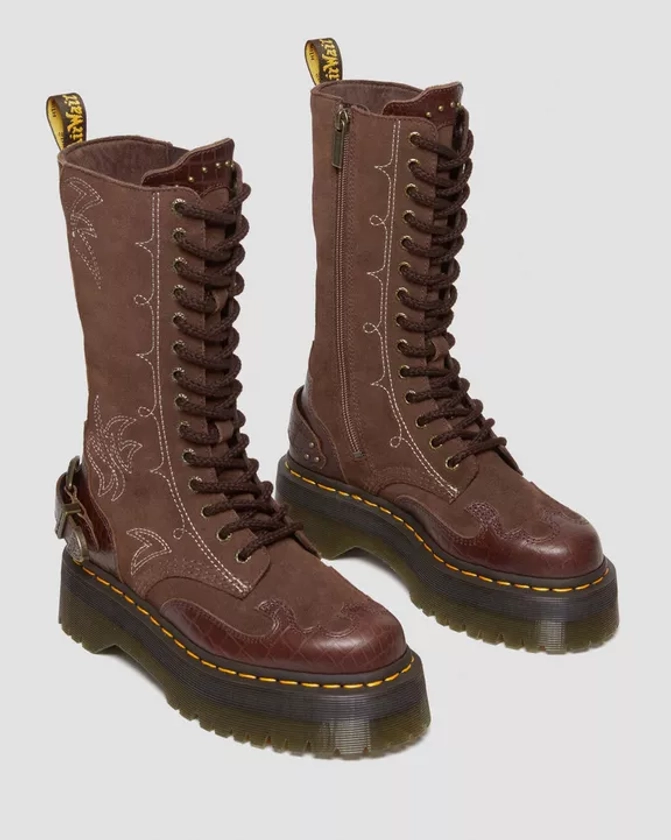 1B99 Gothic Americana Leather Mid Calf Platform Boots in Dark Brown | Dr. Martens