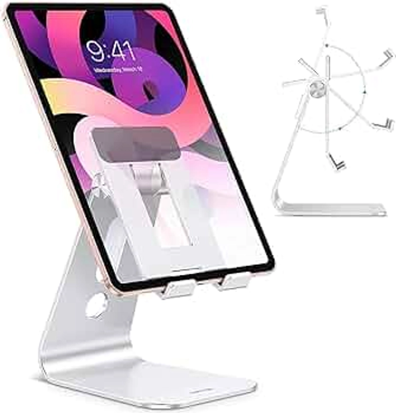 OMOTON Suporte de tablet ajustável para mesa, braços mais longos atualizados para maior estabilidade, suporte para tablet T2 com design oco para telefones e tablets de tamanho maior, como iPad Pro/Air/Mini, prata | Amazon.com.br