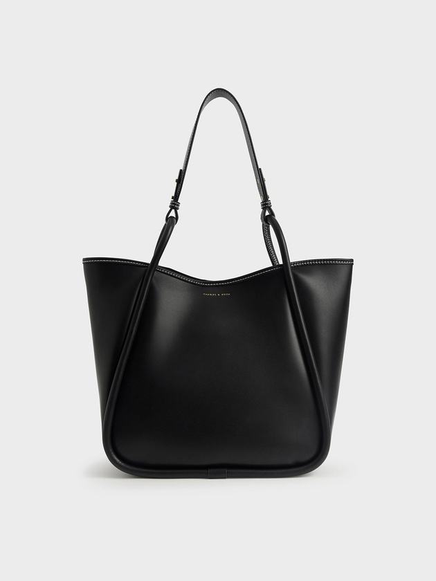 Black Tubular Slouchy Tote Bag | CHARLES & KEITH