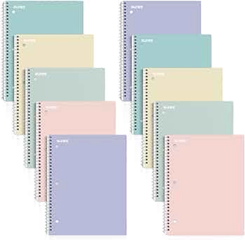 SUNEE Spiral Notebooks, 1-Subject, 10 Pack, College Ruled Paper, 8" x 10-1/2", 70 Sheets per Notebook,3-Hole Punched Paper, Pink,Purple, Blue, Green, Yellow Spiral Lined Notebooks for School,Work