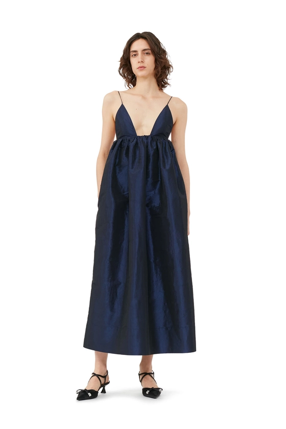 Sodalite Blue Blue Shiny Taffeta Strap Dress | GANNI NL