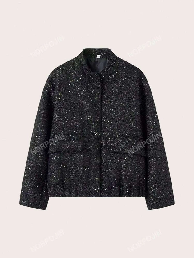 Veste À Paillettes À Col Montant Pour Femme | Mode en ligne | SHEIN FRANCE