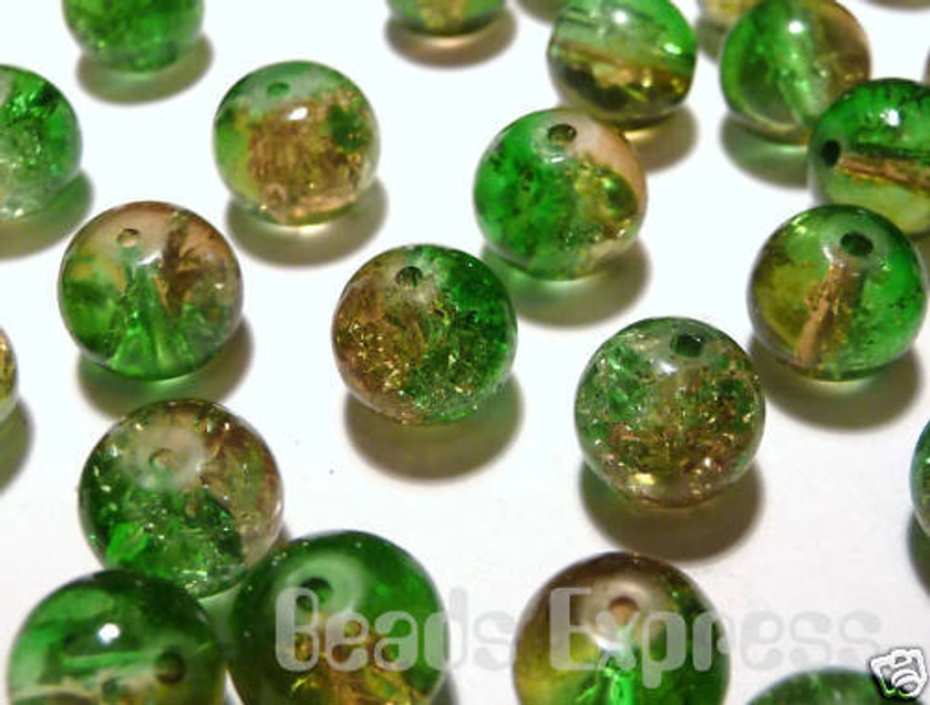 50 Czech Crackle Glass Round Beads - Green & Brown 8mm AR8008