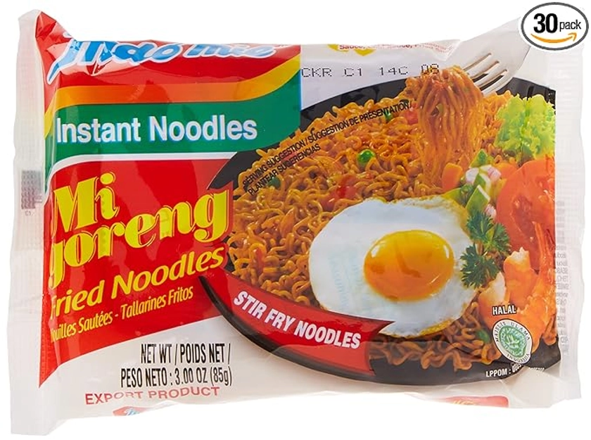 Amazon.com: Indomie Mi Goreng Instant Stir Fry Noodles, Halal Certified, Original Flavor (Pack of 30) : Grocery & Gourmet Food