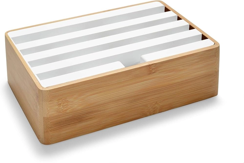 ALLDOCK Stazione di ricarica USB universale, 4 porte USB 2.4A, Plastica ABS/Bamboo, Bianco/Marrone chiaro, 6184