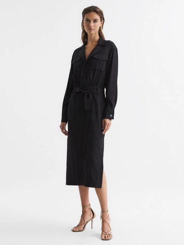 Safari Midi Dress in Black - REISS