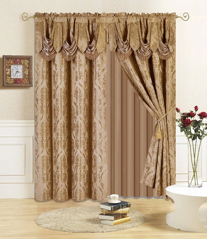 All American Collection New 4 Piece Drape Set with Attached Valance and Sheer with 2 Tie Backs Included (63" Length, Taupe): Panels: Amazon.com.au