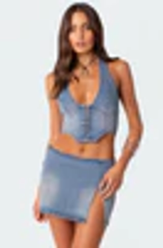 Katrina Lace Up Denim Corset