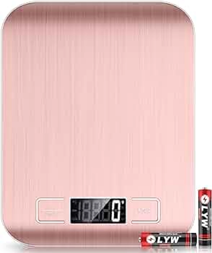 Food Scale Pink, 10kg/22lb Digital Kitchen Scale Weight Grams and Oz for Baking and Cooking, 1g/0.1oz Precise Graduation, Easy Clean Stainless Steel