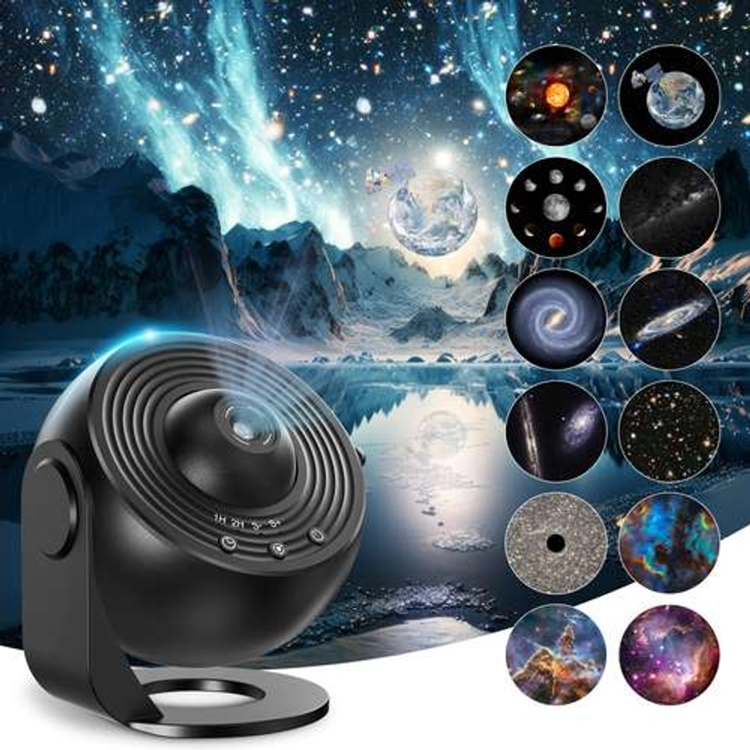 1pc 3D Galaxy Projector Night Light, 13 Films Planetarium For Bedroom Decor, Modern Plastic Aurora Star Projector With Timing & Rotation Function