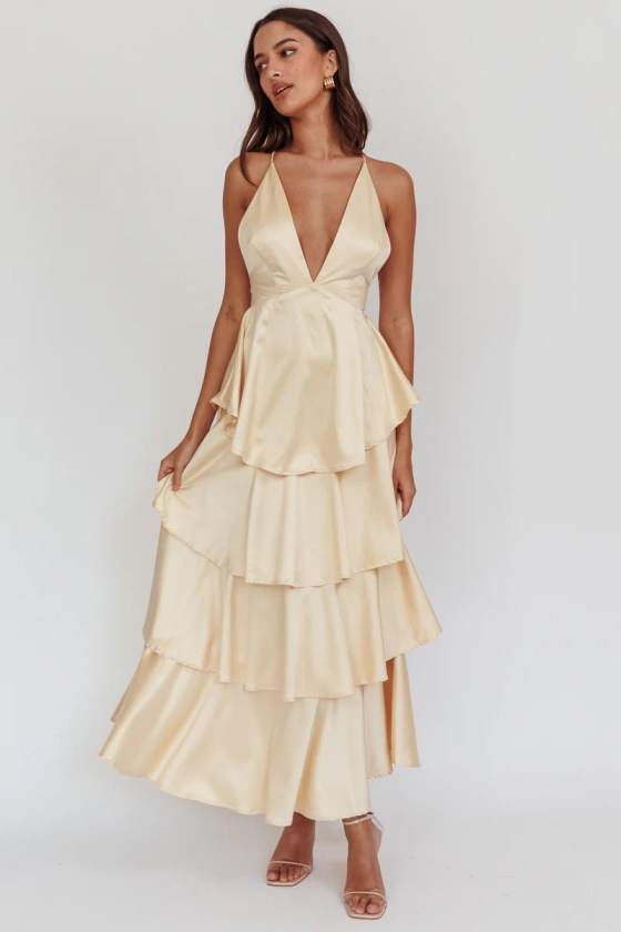 Auguste Tiered Frill Strappy Back Dress Butter