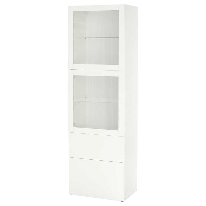 BESTÅ combinaison rangement ptes vitrées, blanc/Lappviken blanc verre transparent , 60x42x193 cm - IKEA Belgique