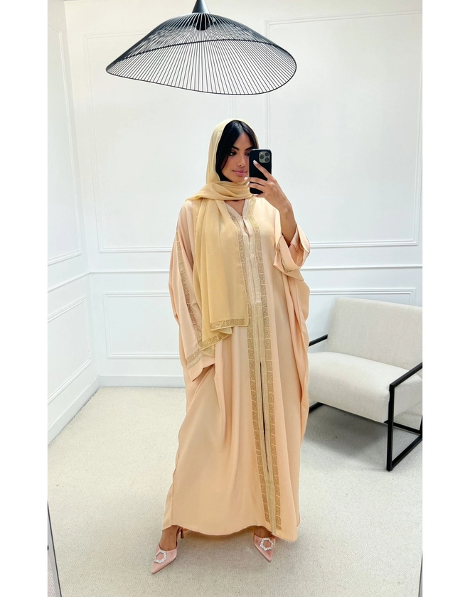 Abaya Dubai strass avec foulard beige