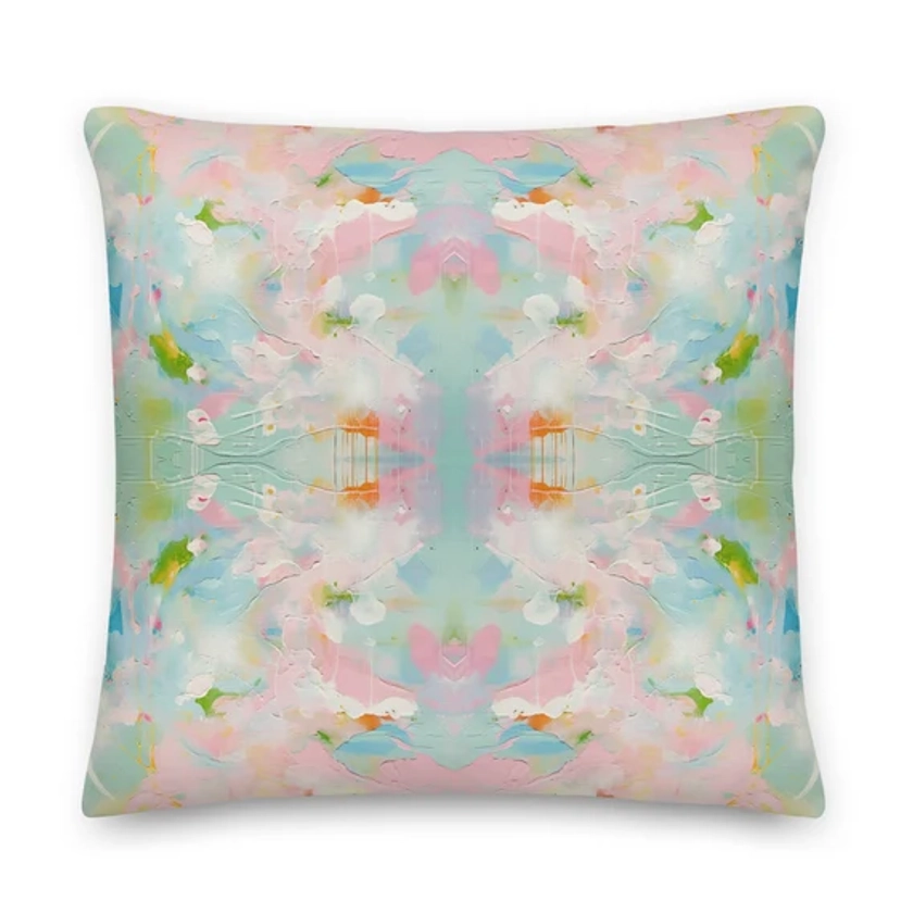 Blue, Green & Pink Lily of the Valley No. 1 Impressionistic Pillow | Dorm Decor for College Girls | Teen and College Girl Gift | Home Decor