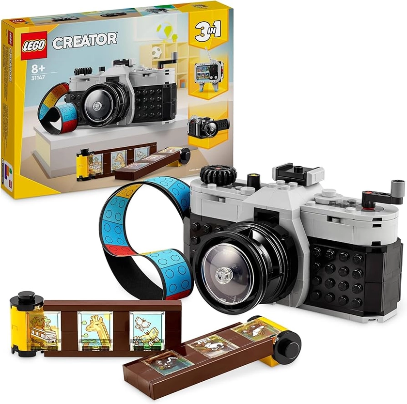 LEGO Creator 3in1 Retro Camera Toy to Video Camera to TV Set, Kids' Desk Decoration or Bedroom Accessories, Photography Gifts for Girls and Boys Aged 8 Plus Years Old Who Enjoy Creative Play 31147
