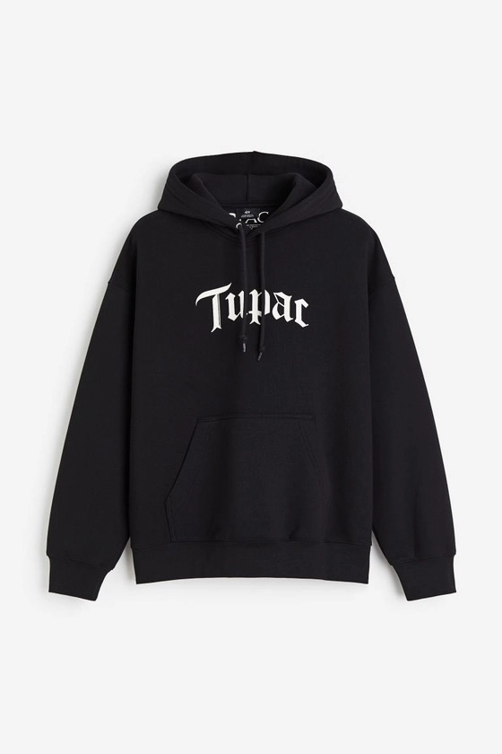 Oversized Fit Printed Hoodie - Black/2Pac - Men | H&M CA