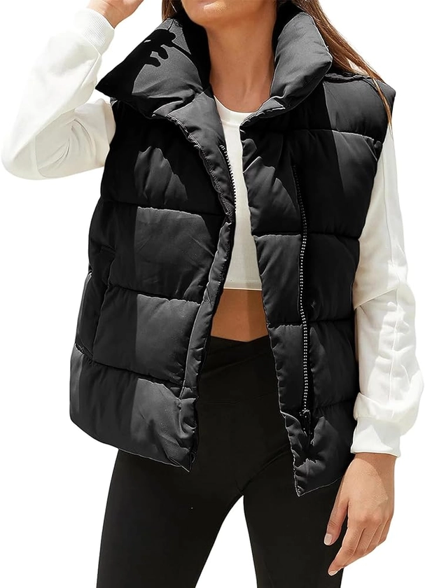 YKR Black Puffer Vest Women Sleeveless Quilted Oversized Puffy Vest(Black, M) at Amazon Women's Coats Shop