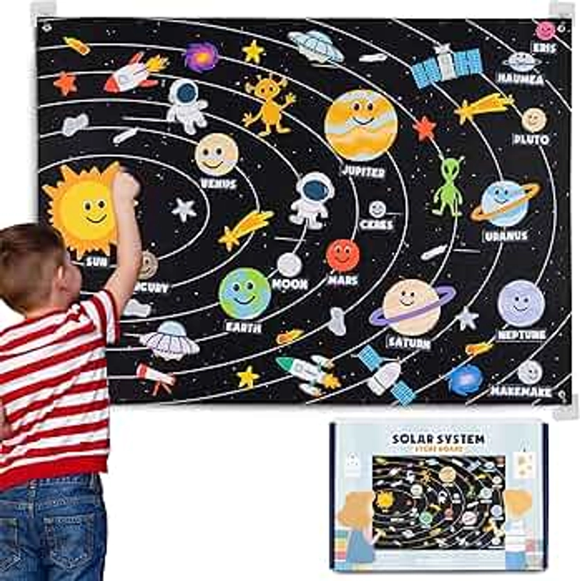 Solar System for Kids Toys with 61 Felt Figures - BONNYCO | Boys Girls Birthday Presents, Montessori Planets Solar System Board for Toddlers, Gifts 3 4 5 6 7 8 Years Christmas