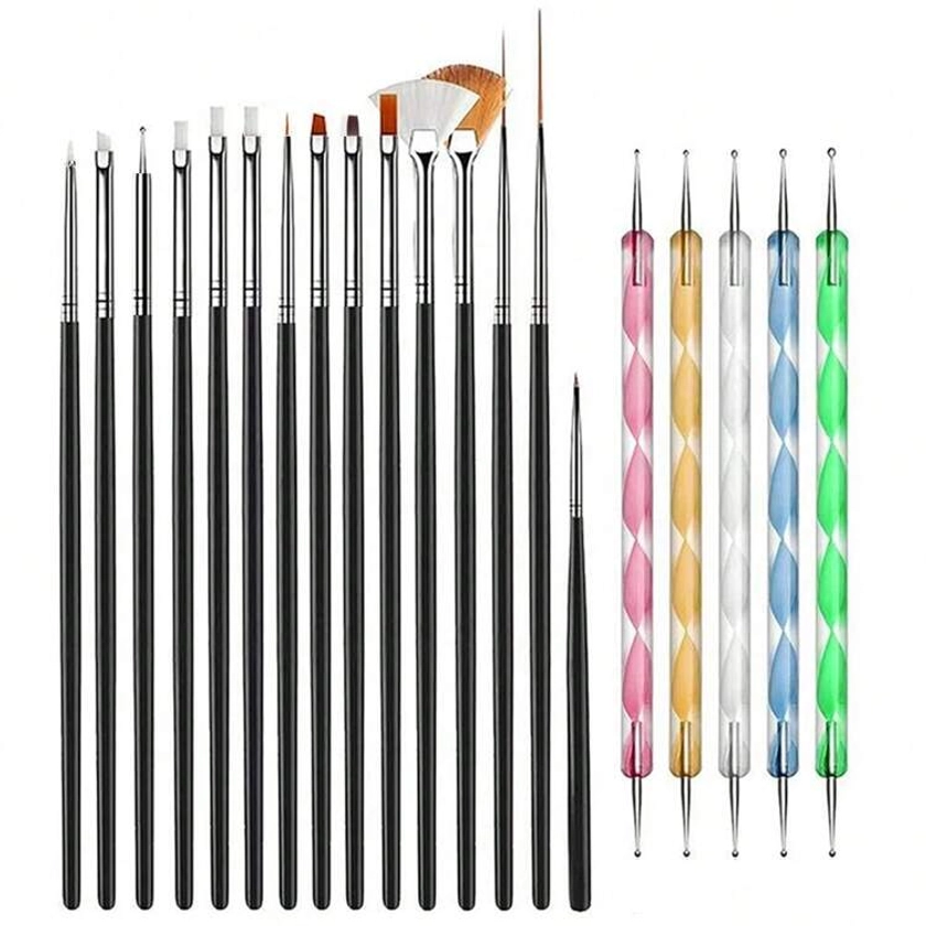 20 pièces Pour Kit Pour Manucure Ongles Accessoire Outil Kits Ongle Fournitures Pour Professionnels Kit Pour Manucure Nail Art Pinceaux Outil À Nail Art Kit , 15 pièces Nail Art Ensemble De Pinceaux , 5 pièces Ongle Stylo Perceuse À Pointe , Pour Kit Pour Manucure Ongles Accessoire Outil Kits Ongle Fournitures Pour Professionnels Manucure