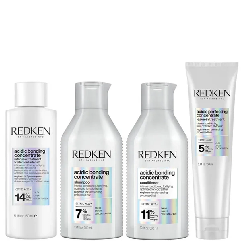 Redken Acidic Bonding Concentrate Intensive Pre-Treatment, Shampoo, Conditioner and Leave-in Treatment Bond Repair Bundle