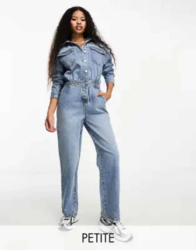 Miss Selfridge Petite - Combinaison style bleu de travail en jean - Bleu délavé | ASOS